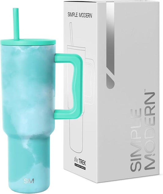 Simple Modern 40 oz Trek Tumbler with Handle and Straw Lid | Cup Holder Friendly Insulated Stainless Steel Travel Mug | Ocean Tide