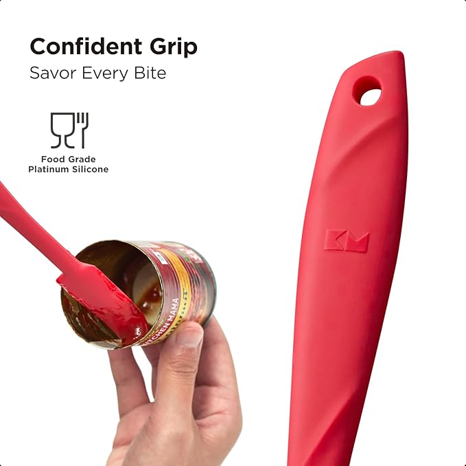 Kitchen Mama WaltzGrip Platinum Silicone Jar and Can Spatula Set: Heat-Resistant, Dishwasher Safe, Ergonomic Grip, Perfect for Mixing and Scraping, Nonstick Cookware (Red)