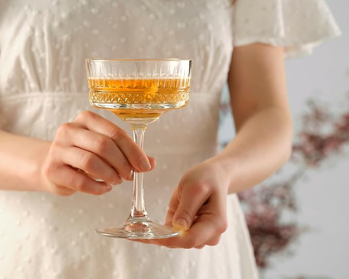 Pasabahce Vintage Coupe Glasses Set Of 6 - Exclusive Champagne, Cocktail, Martini, Wine Glasses - Long Stem Glassware - 8.8 oz - Perfect for Parties, Gifts, Housewarming, Weddings,Aniversary