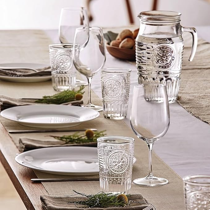 Bormioli Rocco Romantic Set Of 6 Cooler Glasses, 16 Oz. Clear Crystal Glass, Made In Italy.