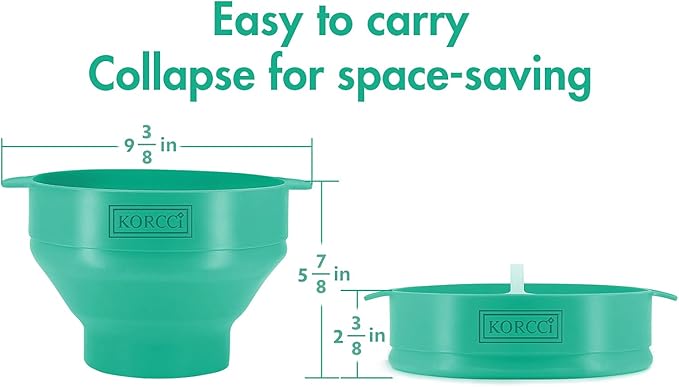 The Original Korcci Microwaveable Silicone Popcorn Popper, Microwave Popcorn Popper, Collapsible Microwave Popcorn Maker Bowl, No Oil Required, Use In Microwave, Dishwasher Safe (Aqua)
