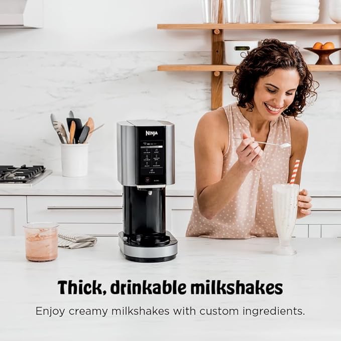 Ninja NC301 CREAMi Ice Cream Maker, for Gelato, Mix-ins, Milkshakes, Sorbet, Smoothie Bowls & More, 7 One-Touch Programs, with (2) Pint Containers & Lids, Compact Size, Perfect for Kids, Silver