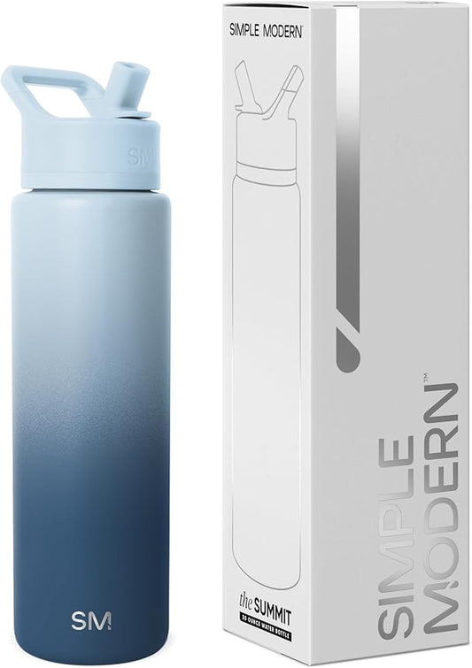 Simple Modern Water Bottle with Straw Lid | Vacuum Insulated Stainless Steel Metal Thermos | Reusable Leak Proof BPA-Free Flask for Sports Gym | Summit Collection | 30oz, Stormy Skies