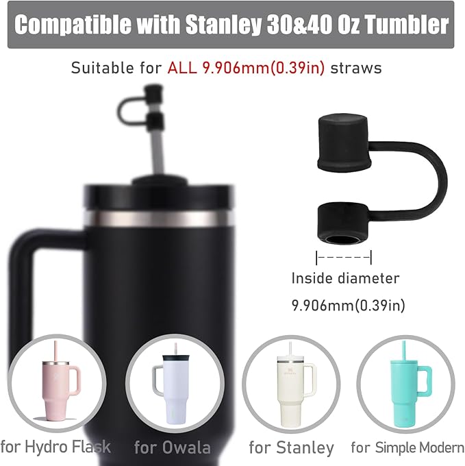 12PCS Silicone Straw Covers Cap Compatible with Stanley Cup 30-40 oz Tumbler with Handle 10mm Straw Toppers，Dust-Proof Reusable Straw Cover for Stanley Cup Accessories (Black+White)