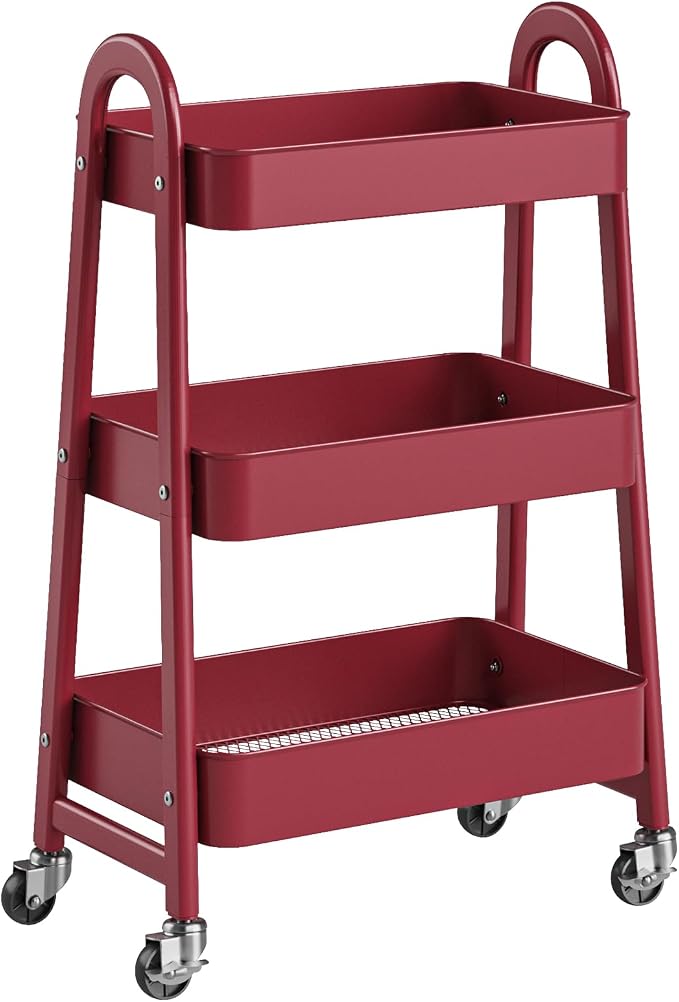 OLIXIS Metal 3 Tiers Utility Rolling Cart, Mobile Storage Shelf by OLIXIS