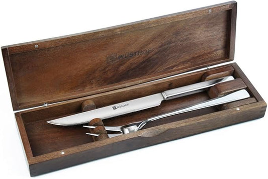 Wusthof 9711-3 Stainless Steel Carving Gift Set, 2-Piece, Walnut