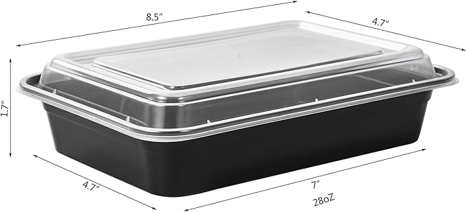 150 Pack Meal Prep Plastic Food Storage Containers With Lids 28 oz 1 Compartment Black Rectangular To Go Lunch Prepping Boxes BPA-Free Microwavable Freezer Safe Stackable (Formerly FULING)
