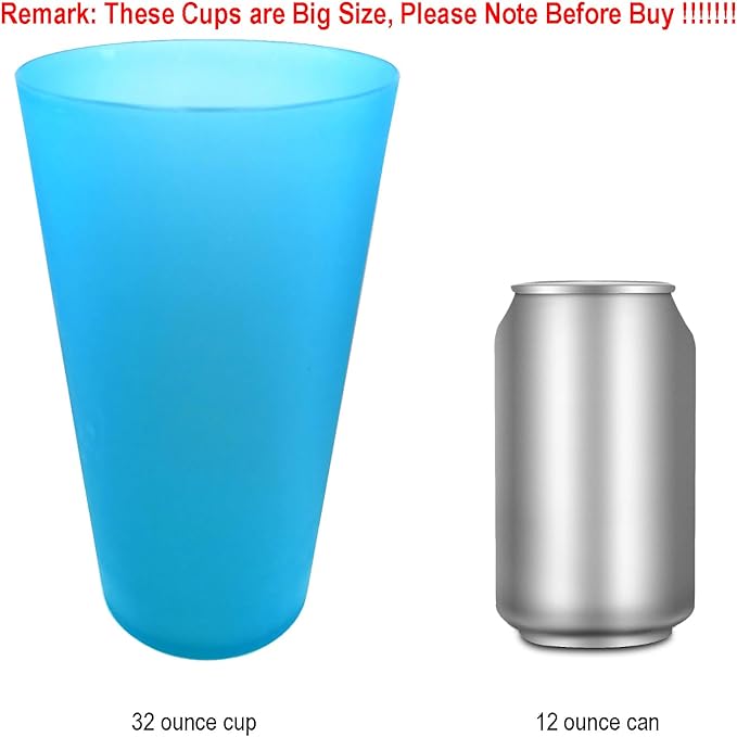 Reusable Plastic Cups 32 oz - Large Cups Dishwasher Safe - BPA Free Plastic Tumblers Drinking Glasses set of 12 - Unbreakable Big Cup for Kitchen Party Camping Outdoor