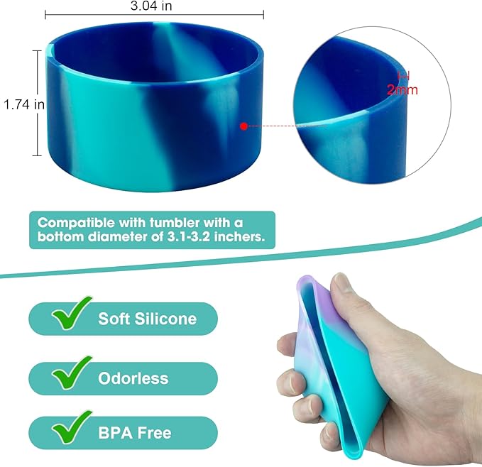 Upgrade 2PCS Protective Silicone Boot Bumper for Stanley Quencher Adventure 40oz 30oz IceFlow 20oz 30oz Tumbler, Water Bottle Bottom Sleeve Cover Accessories for Stanley Mug Cup(Cyan+Blue)