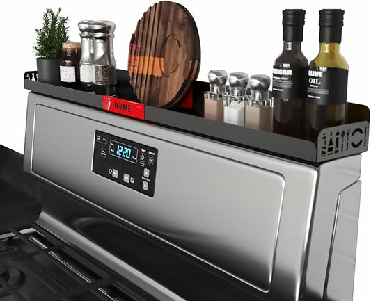 30" Magnetic Stove Top Shelf – Black Spice Rack with Red HOME Design – Seasoning Organizer for Back of Stove – Over Stove and Kitchen Storage Shelf