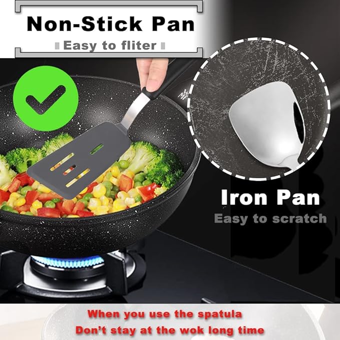 Tenta Tenta Kitchen 3 Pack Flexible Silicone Spatula Turner Set Slotted Fish Spatula-600F Heat Resistant,Wide Slotted Turners Spatulas,Omelet Spatulas for Flipping Eggs,Burgers,Crepes Etc, Grey/Black