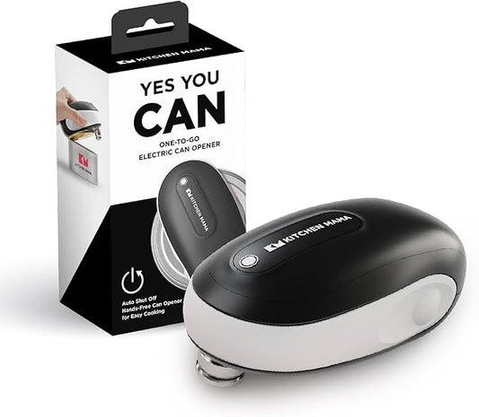 Kitchen Mama One-To-Go Electric Can Opener: One Touch, Auto Stop, Smooth Edge, Lid Lift, Safety, Automatic, Magnetic, Cordless, Battery Operated, Kitchen Appliance for Senior with Arthritis (White)
