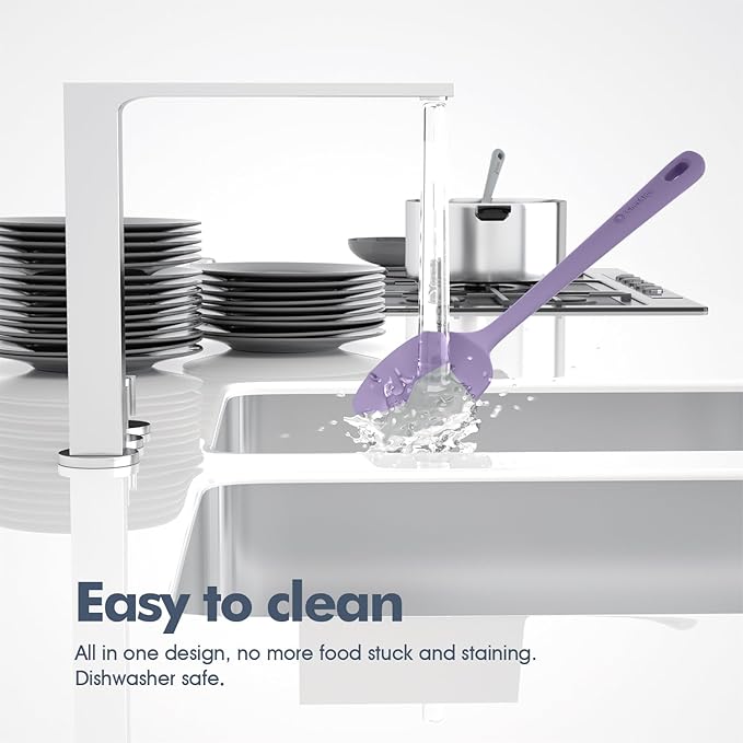 5 Pieces Silicone Spatula Set, Food Grade Rubber Spatula, Upgrade Strong Handle with Ergonomic Grip, Heat Resistant Up to 600°F for Nonstick Cookware, Cooking Purple