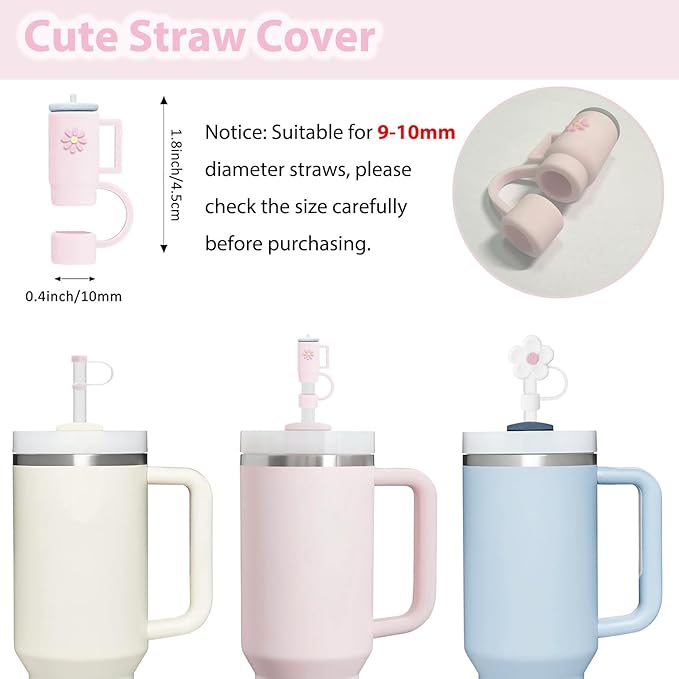 Stanley Cup Accessories Set Including 6 Pcs Silicone Spill Proof Stopper, 2 Pcs Straw Cover Cap for 9-10 mm Straws, 1 Pcs Silicone Boot for Stanley Cup 40oz & 30oz Tumbler (ROSE QUARTZ)