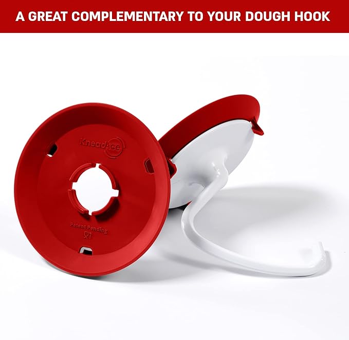 KneadAce Dough Hook Shield For Kitchen Aid - Prevents Your Dough from Climbing Up and Clogging Up Your Mixer – Mess Free Mixer Accessory Compatible With Most KitchenAid C Shape Dough Hooks (Red)