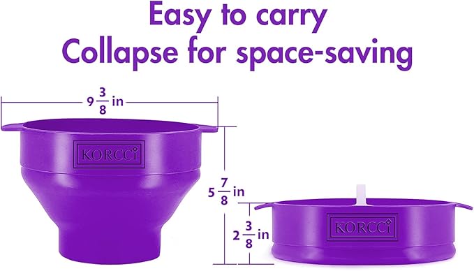 The Original Korcci Microwaveable Silicone Popcorn Popper, Microwave Popcorn Popper, Collapsible Microwave Popcorn Maker Bowl, No Oil Needed, Use In Microwave, Dishwasher Safe (Purple)