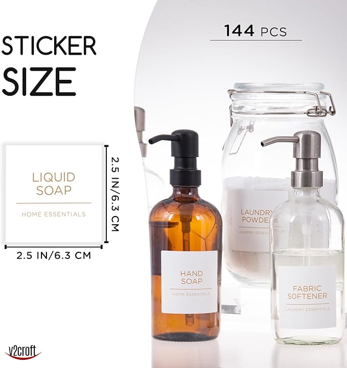 144 PCS Minimalist Laundry Room Gold Labels Set, v2croft Water Resistant Stickers,Water/Oil Resistant Stickers for Laundry Room, Linen Closet Home Bathroom and The Beauty Organization（Gold