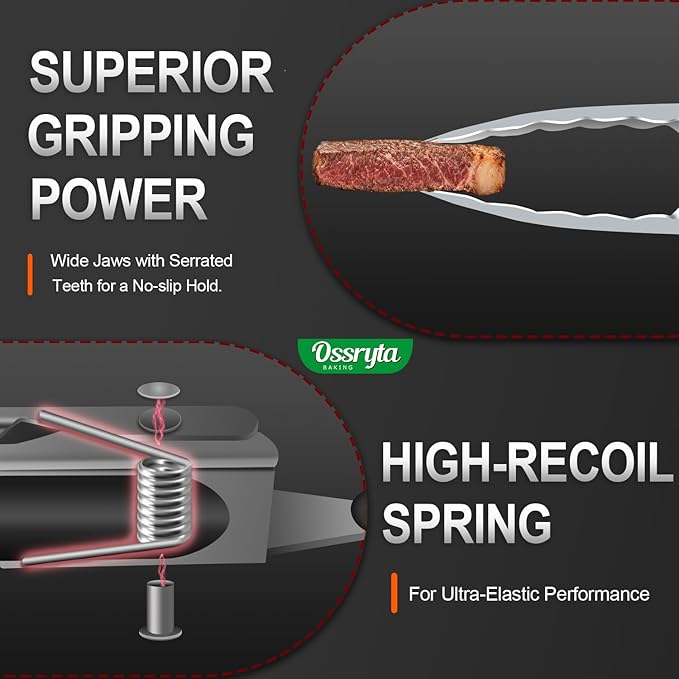 Stainless Steel Cooking Tongs Set of 3 - Heavy Duty 12/9/7 Inch Locking Tongs, Heat Resistant to 600 Degrees, Food Grade Kitchen Metal Tong for Food, Salad, & BBQ - Dishwasher Safe