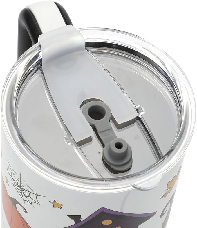 Bioworld Halloween Scary Icons 40 Oz Vacuum Insulated White Stainless Steel Tumbler with Handle & Leak-Proof Lid, Double-Wall Design for Hot or Cold Drinks