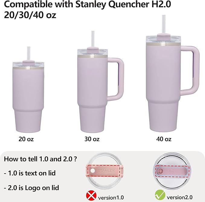Silicone Spill Stopper Set Compatible with Stanley Cup 2.0 30oz & 40oz with Straw Cover (Set of 2, Orchid)