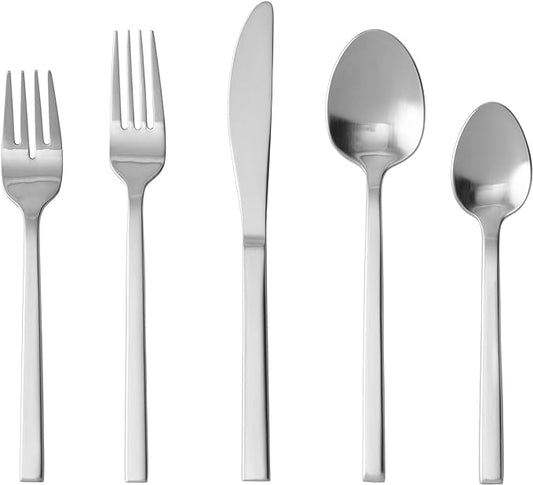 FORTESSA Arezzo 18/10 Stainless Steel Flatware, 20 Piece Place Setting With Table Knives, Forks and Spoons (Service For 4), Dishwasher Safe, Polished