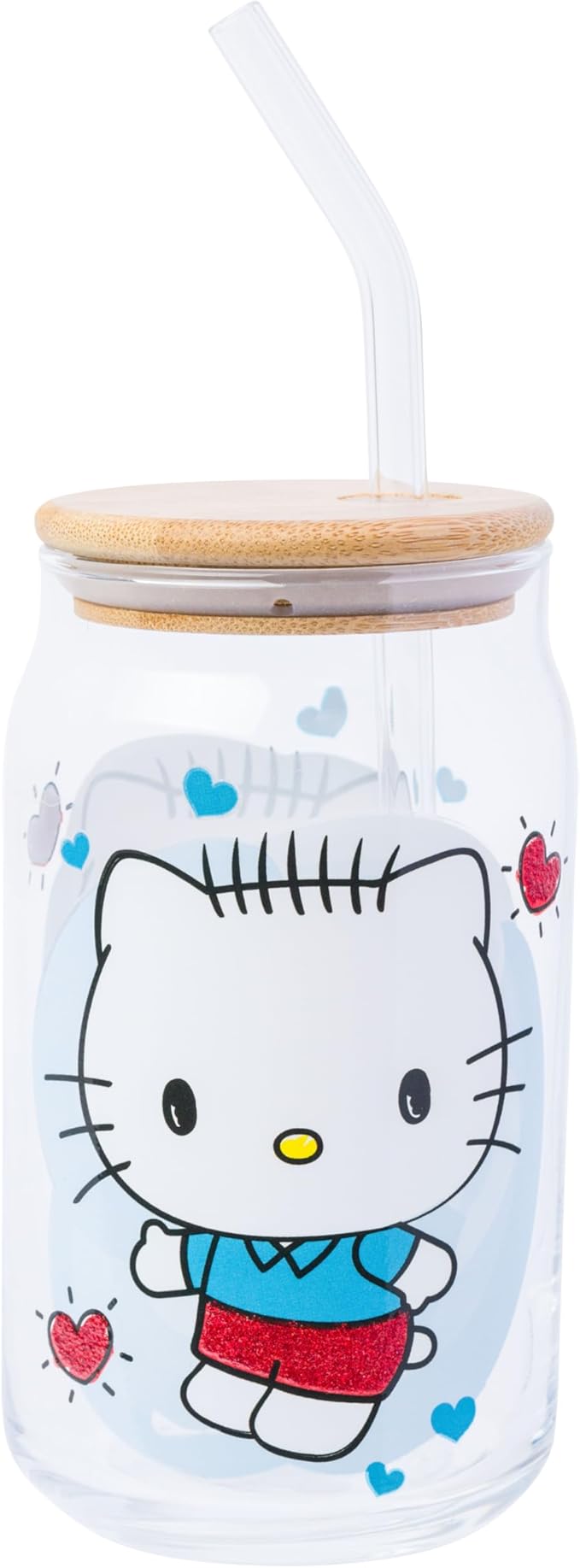 Silver Buffalo Sanrio Hello Kitty and Friends Featuring Dear Daniel 2 Pack Glass Jar Tumbler with Bamboo Lid and Glass Straw, 16 Ounces