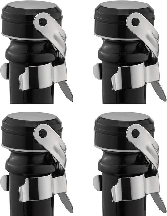 WOTOR Champagne&Wine Bottle Stoppers Stainless Steel with Food Grade Silicone, Leak Proof Keep Fresh Reusable Saver, Cork Suitable for Wine, Champagne, Cava, Prosecco and Sparkling (4 Pack Silver）