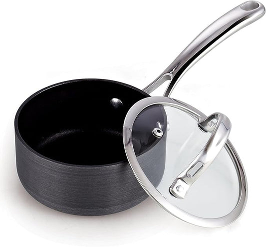 Cooks Standard 1-Quart Saucepan Hard Anodized Nonstick with Glass Lid, Cooking Sauce pot Milk Pan, Black