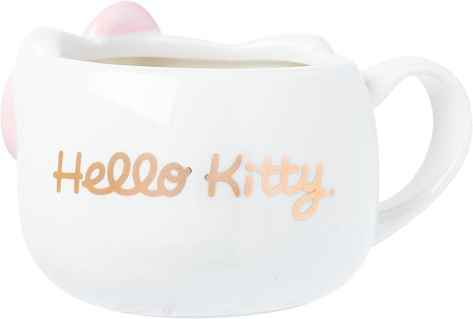 Silver Buffalo Sanrio Hello Kitty Light Pink Bow and Rose Gold Ceramic 3D Sculpted Mug, 20 Ounces