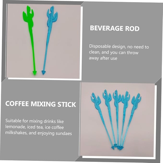 DECHOUS Cactus Design Cocktail Swizzle Sticks 40pcs Disposable Drink Stir Sticks - Image 6