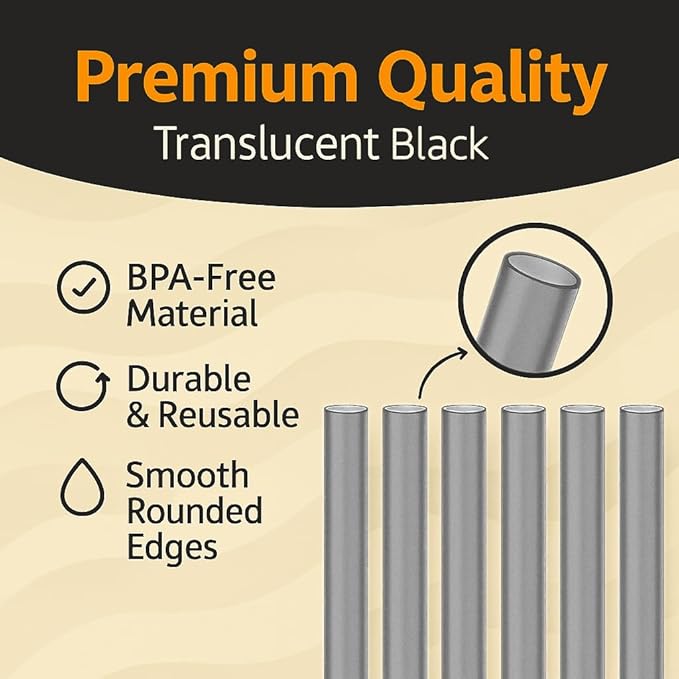 Jmoe USA 12" Replacement Straws for Stanley 40oz & 30oz Tumblers | Fits Reduce 50 oz & 40 oz Cold1 Tumblers | 6-Pack of Reusable Plastic Straws With Cleaning Brush | Food Grade & BPA Free (Black)