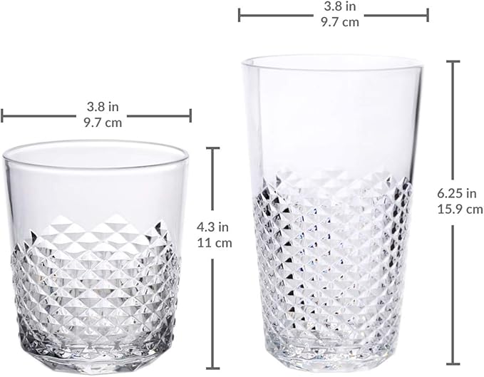 Cupture Diamond Plastic Tumblers BPA Free, 24 oz/14 oz, 8-Pack (Clear)
