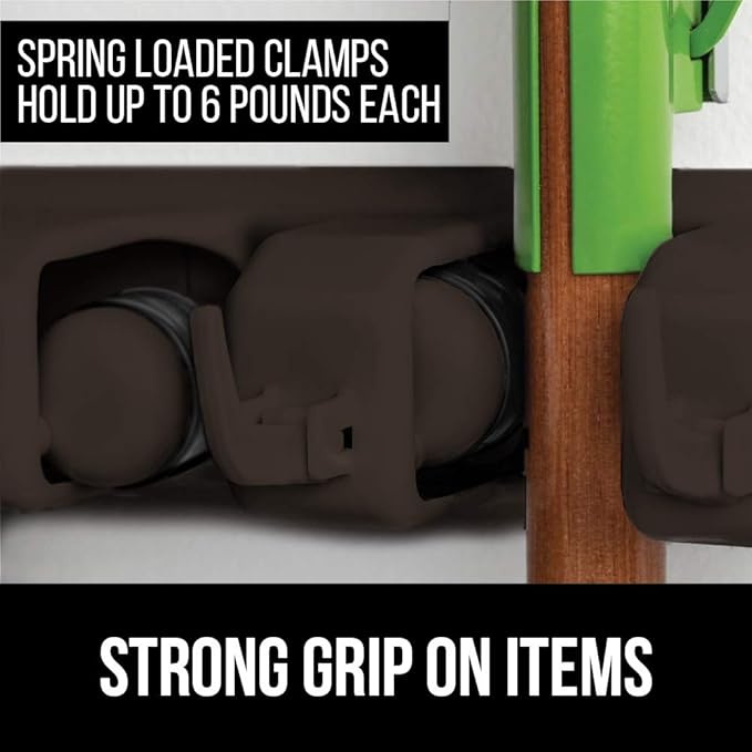GORILLA GRIP Wall Mount Hook Fixture, Also Includes Slots to Hold Mop, Broom, Tools, Easy Install, Organize Cleaners, Tools, Home, Kitchen, Garage, 6 Hooks 5 Slots, Brown