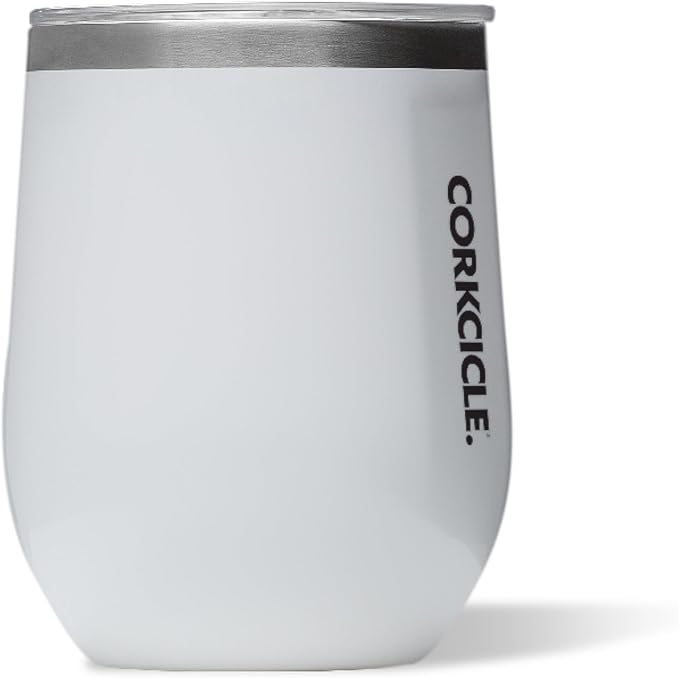 Corkcicle Stemless Wine Tumbler - Keeps Drinks Cold for 6 Hours - Triple-Insulated Stainless Steel - Non-Slip Base - Summer Drinkware Gift - Keeps Drinks Ice Cold - 12 oz - Gloss White