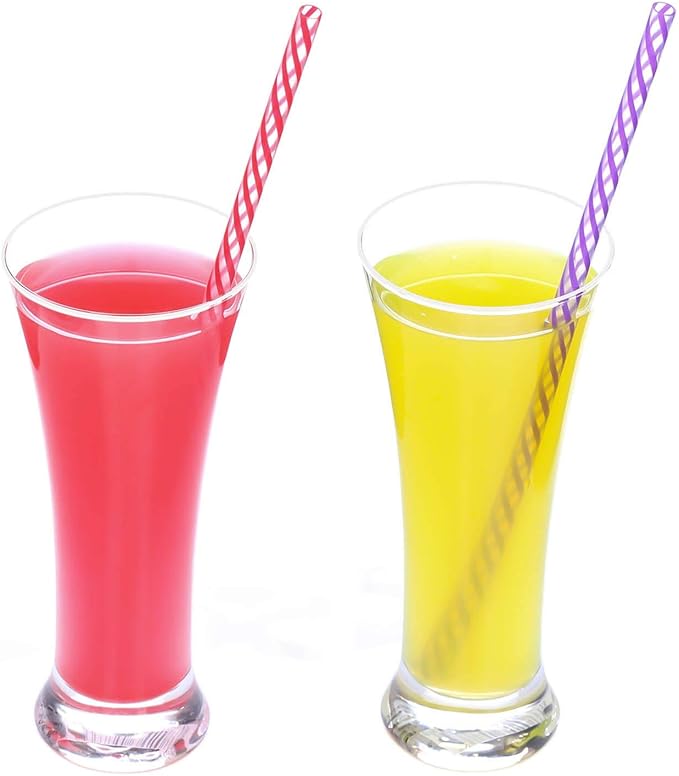 Dakoufish 12 Piece 8 Inch Reusable Plastic Thick Drinking Straws BPA Free Mason Jar Straws Transparent Small Stripe (8inch, Mix 12color)