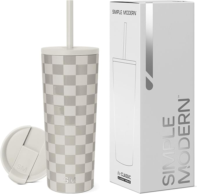 Simple Modern Insulated Tumbler with Lid and Straw | Iced Coffee Cup Reusable Stainless Steel Water Bottle Travel Mug | Gifts for Women Men Her Him | Classic Collection | 24oz | Checkmate