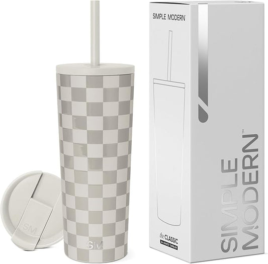 Simple Modern Insulated Tumbler with Lid and Straw | Iced Coffee Cup Reusable Stainless Steel Water Bottle Travel Mug | Gifts for Women Men Her Him | Classic Collection | 24oz | Checkmate
