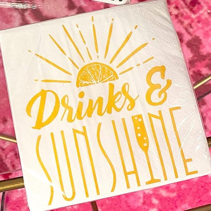 Twisted Wares - Funny Cocktail Napkins - DRINKS & SUNSHINE - Boutique Cocktail Napkins - Perfect for any Celebrations 5"X5" (20 Pack)