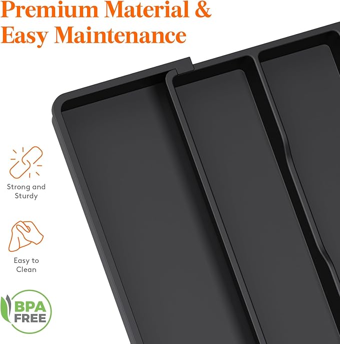 Lifewit Cooking Utensil Kitchen Drawer Organizer, Expandable from 16 to 28 inches, Plastic Cutlery Silverware Tray, Adjustable Spatula Holder, Flatware Tools Gadgets Storage Divider, XL,Black