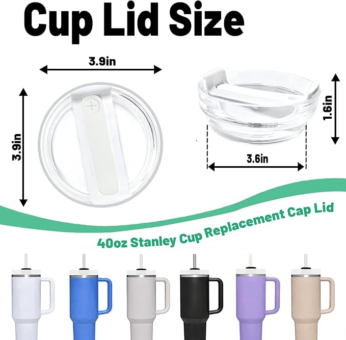 40 OZ Tumbler Lid Replacement Fit for Stanley Cup, 2 Pack Clear Replacement Lids Fit for Stanley Travel Tumbler, Spill Proof Tumbler Covers for Stanley Cup Accessories (Clear - White)