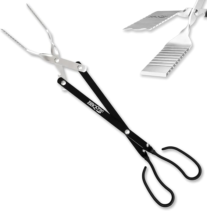 BBQCroc 3-in-1 Barbecue Tool 21-inch - Extra Light and Xtra Long Tongs, Spatula and Grill Scraper (Black)