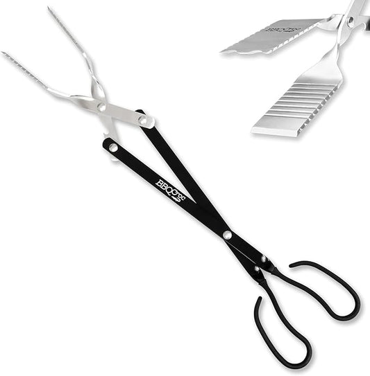 BBQCroc 3-in-1 Barbecue Tool 21-inch - Extra Light and Xtra Long Tongs, Spatula and Grill Scraper (Black)