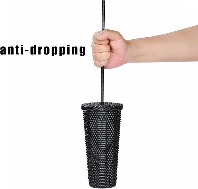 ALINK 12PCS Reusable Black Glitter Straws, 11" Long Hard Plastic Tumbler Drinking Straws for 16 OZ 20 OZ 30 OZ Stanley, YETI, Mason Jar, Starbucks Tumblers with Cleaning Brush