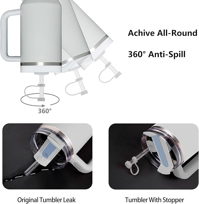 Silicone Spill Stopper Set Compatible with Stanley Cup 2.0 30oz & 40oz with Straw Cover (Set of 2, Fog)