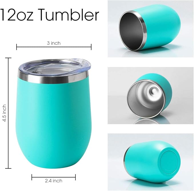 HASLE OUTFITTERS 12oz Wine Tumbler with Lid Stemless Wine Glasses Double Wall Vacuum Travel Mugs stainless steel Coffee Cup for Cold & Hot Drinks Wine Coffee Cocktails Beer (12oz-Light Blue, 1 Pack)