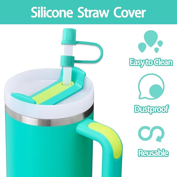 6PCS Silicone Straw Covers Cap Compatible with Stanley Cup 30-40 oz Tumbler with Handle 10mm Straw Toppers Reusable Straw Cover for Stanley Cup Accessories （Green）