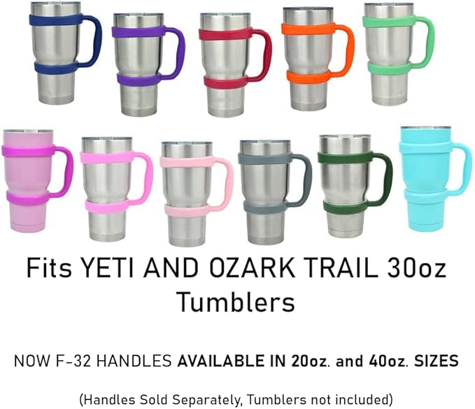 F-32 Handle - 19 COLORS - 30oz Size - Compatible with 30 oz YETI and 30 oz. OZARK TRAIL Tumbler Travel Mug (30OZ, ELECTRIC PEACH (NEON))