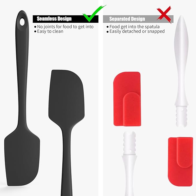 600°F Heat Resistant Silicone Spatula, Doosu High Temp Flexible Kitchen Rubber Bowl Scrapers Food Grade Seamless Baking Supplies Scratch-Proof for Scraping Non-Stick Pans (Black, 11.4in)