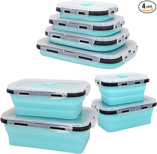Guyuyii 4 Pack Collapsible Food Storage Containers with Lids – Stacking Silicone Food Storage Containers for RV Accessories, RV Essentials, Camper Must Haves – Microwave, Dishwasher, Freezer Safe