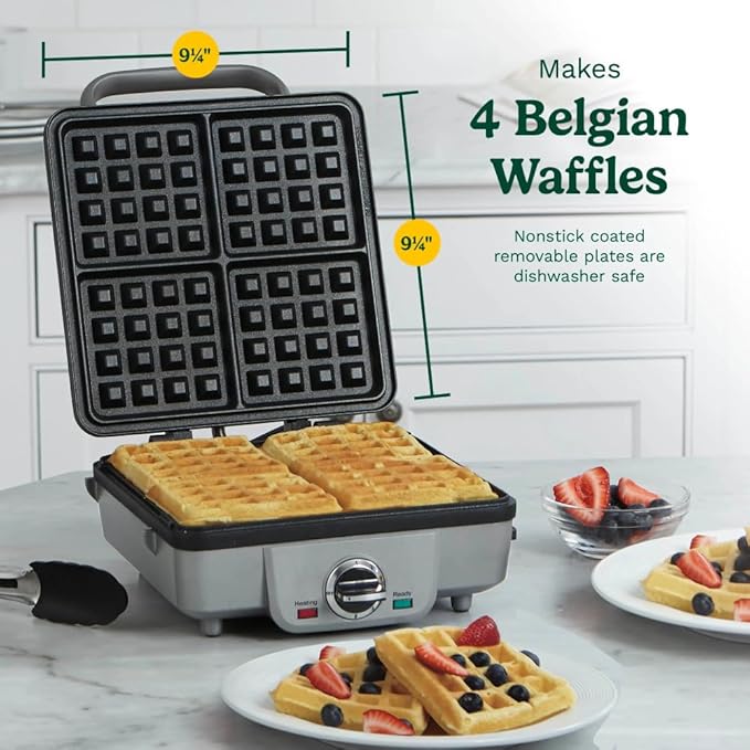 Cuisinart Belgian Waffle Maker with Pancake Plates, Nonstick Plates, 6 Browning Levels, Ready Indicator Lights, Temperature Control, Deep Waffle Pockets, WAF-300P1, Brushed Stainless